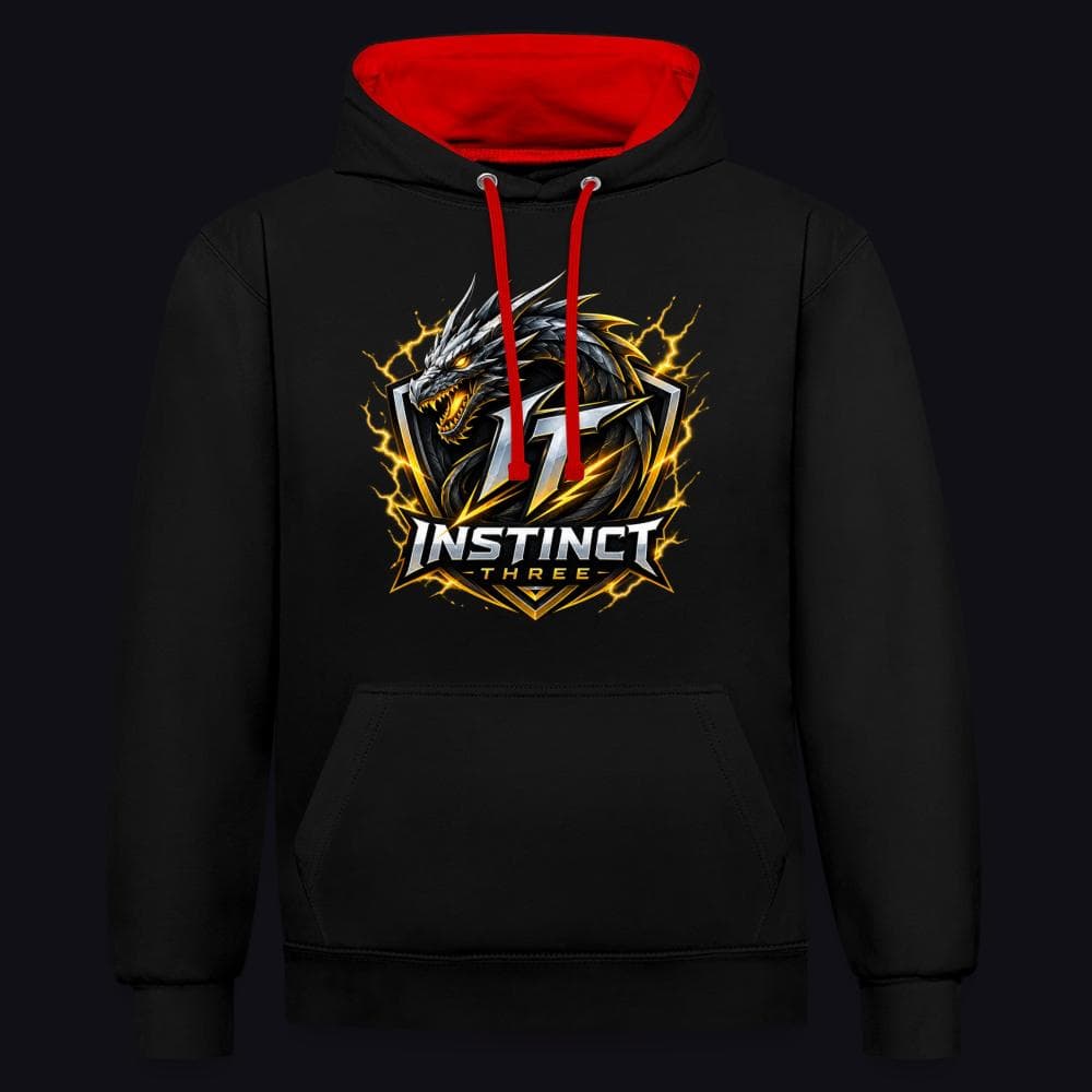 Instinct Three New Logo auf Kontrast-Hoodie, Farbe Schwarz/Rot