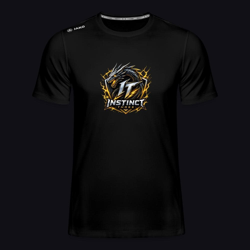Instinct Three New Logo auf JAKO Männer T-Shirt Run 2.0, Farbe Schwarz