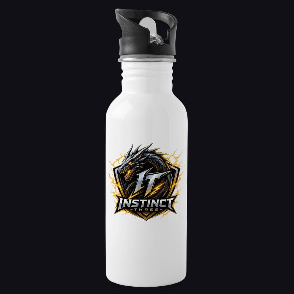 Instinct Three New Logo auf Trinkflasche mit integriertem Trinkhalm, Farbe Weiß
