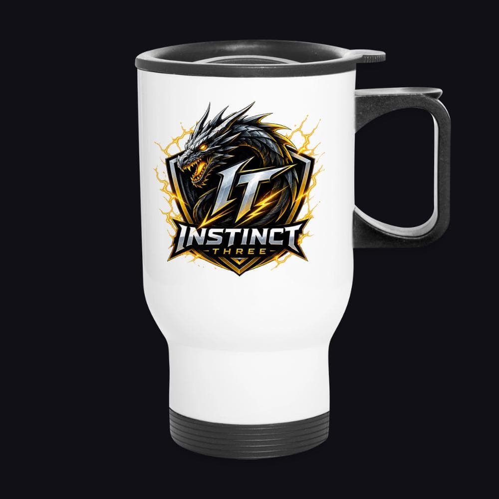 Instinct Three New Logo auf Thermobecher mit Tragegriff, Farbe Weiß