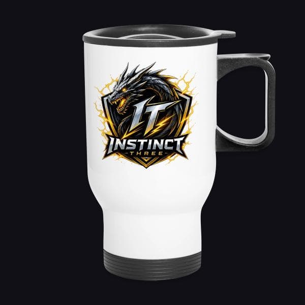 Instinct Three New Logo auf Thermobecher mit Tragegriff